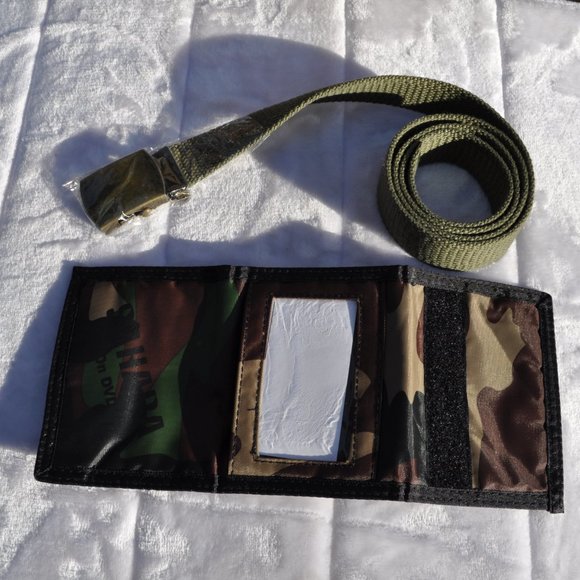 Army Canvas Web Belt Military Style and Army Camouflage Wallet two pieces lot - Picture 3 of 9